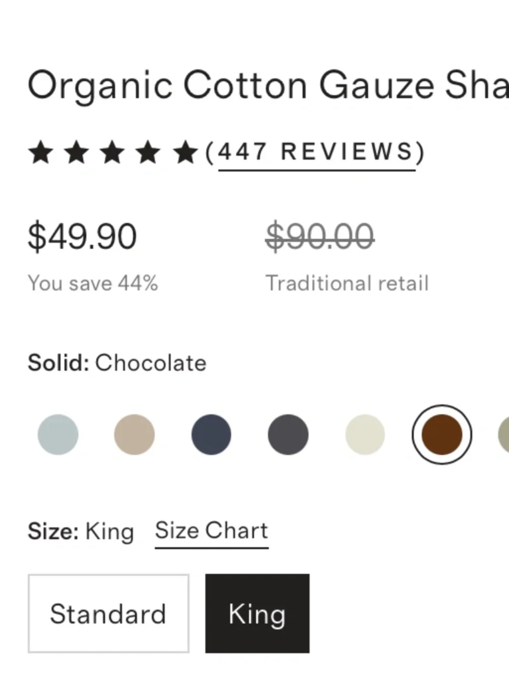 New Organic Cotton Gauze Sham Set King brown chocolate